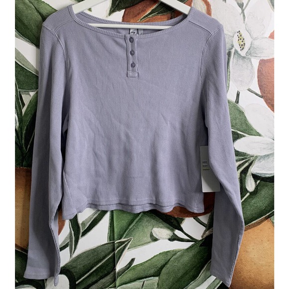 Zella Tops - Zella Top XL Womens Ribbed Boatneck Cropped Long Sleeve Ribbed Shirt NWT